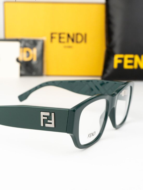 Fendi Women Eyeglasses Rectangular Green Demo FE50123I 096 NEW AUTHENTIC